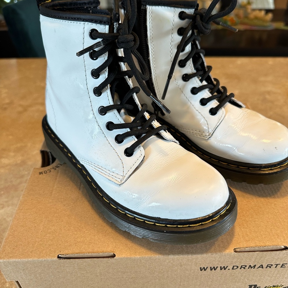 White Romario Boots for Kids.  Dr. Martens AirWair bouncing soles.